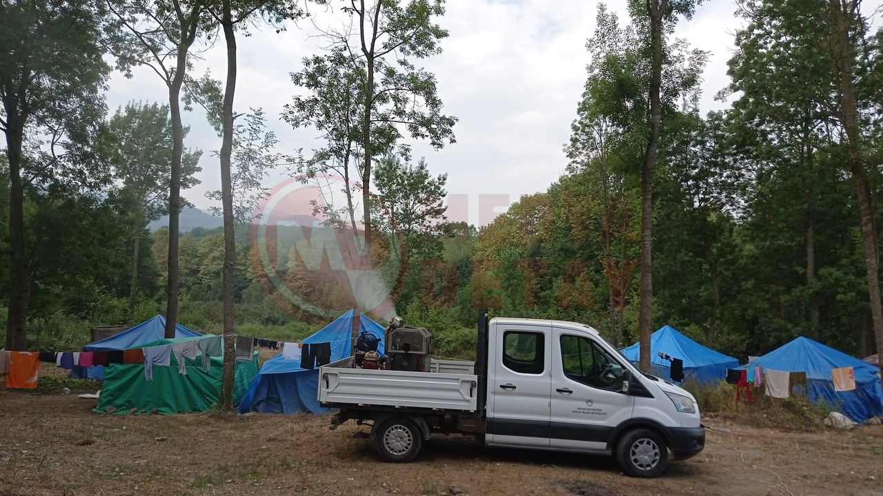 Fındık işçilerinin çadırları ilaçlandı