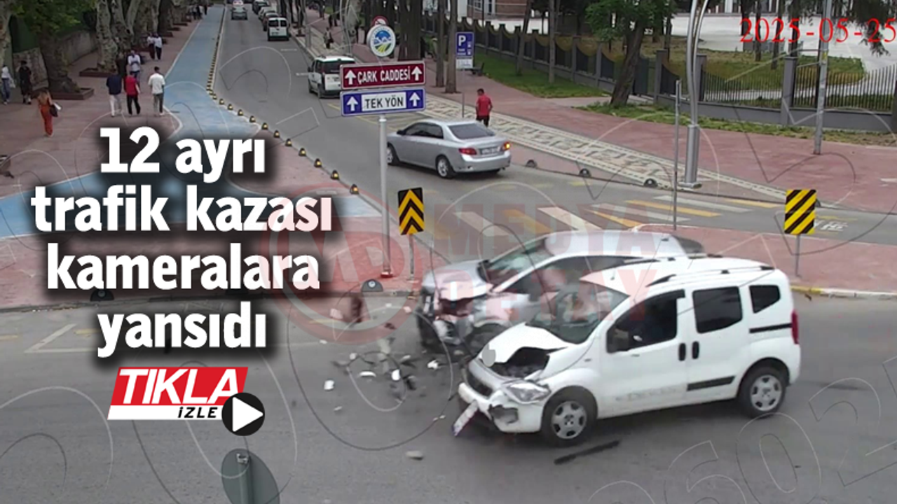 Güvenlik kameralarında 12 ayrı trafik kazası kaydedildi.