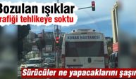 Bozulan ışıklar trafiği tehlikeye soktu