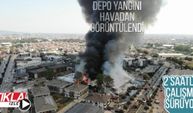 Depo yangını havadan görüntülendi