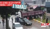 Karşı şeride geçen kamyon otomobile çarptı