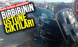 Kafa kafaya çarpışan araçlar birbirinin üstüne çıktı!