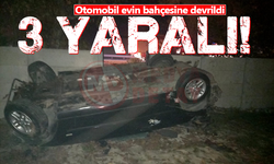 Otomobil evin bahçesine devrildi: 3 yaralı!