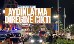 Zabıtadan kaçtı aydınlatma direğine çıktı