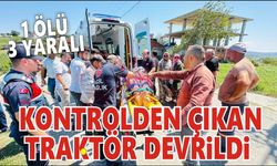 Kontrolden çıkan traktör devrildi