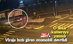 Viraja hızlı giren otomobil devrildi