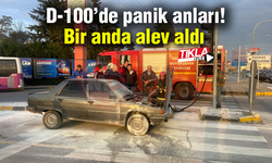 Otomobil bir anda alev aldı