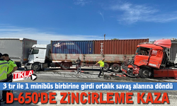 3 tır ile 1 minibüs birbirine girdi ortalık savaş alanına döndü
