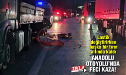 Lastik değiştirirken başka bir tırın altında kaldı!