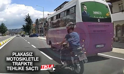 Plakasız motosikletle trafikte tehlike saçtı