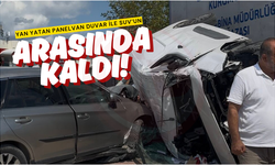 Yan yatan panelvan duvar ile SUV arasında kaldı!