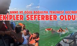 Boğulma tehlikesi geçiren anne ve iki çocuğun kurtarılma anı kamerada