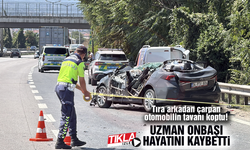 Tıra arkadan çarpan otomobilin tavanı koptu!