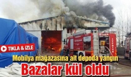 Mobilya mağazasına ait depoda yangın