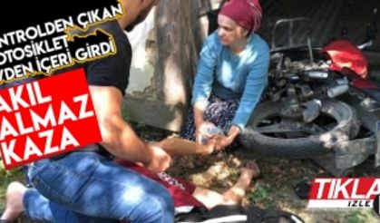 Kontrolden çıkan motosiklet evden içeri girdi