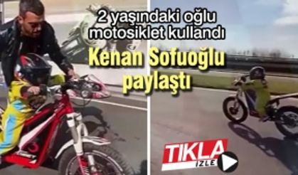 2 yaşındaki oğlu motosiklet kullandı!