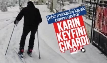 Şehir merkezini kayak pistine çevirdi