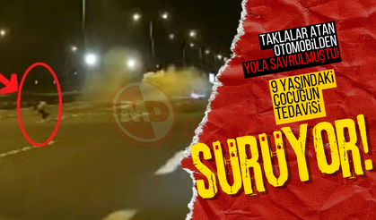 Taklalar atan otomobilden yola savrulmuştu!