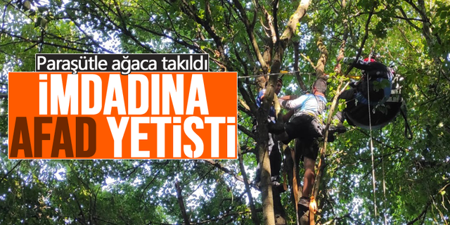 Yamaç paraşütüyle ağaca takılınca imdadına AFAD yetişti