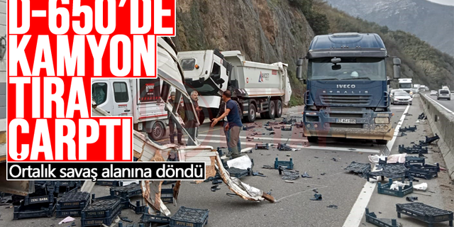 D-650'de hafriyat kamyonu tıra çarptı!