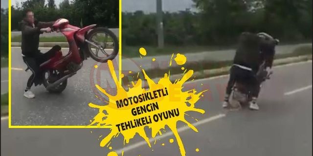 Motosikletli gencin tehlikeli oyunu kamerada