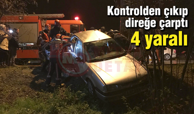 Kontrolden çıkıp direğe çarptı! 4 yaralı