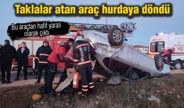 Taklalar atan araç hurdaya döndü!