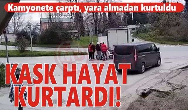 Kamyonete çarptı, yara almadan kurtuldu