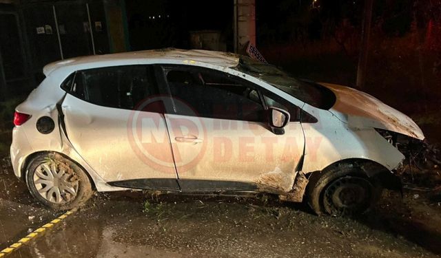 Otomobil takla attı sürücü araçta sıkıştı