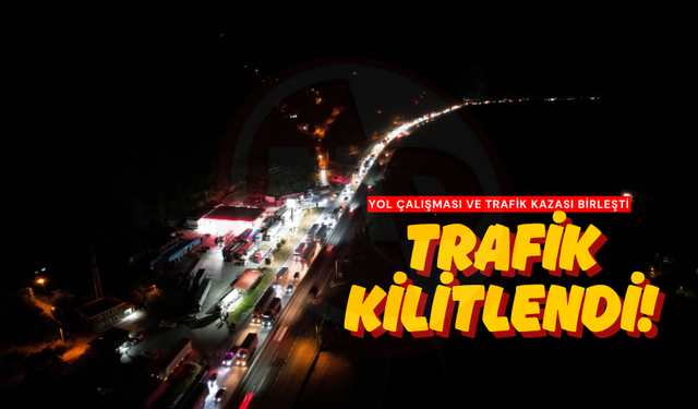 Yol çalışması ve trafik kazası birleşti: Trafik kilitlendi!