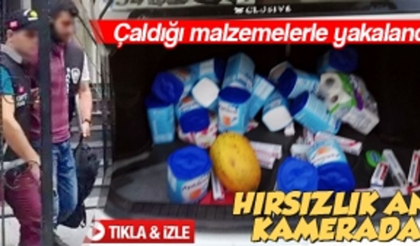 Çaldığı malzemelerle yakalandı