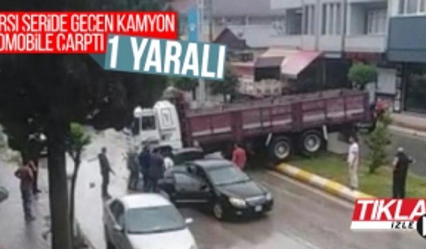 Karşı şeride geçen kamyon otomobile çarptı