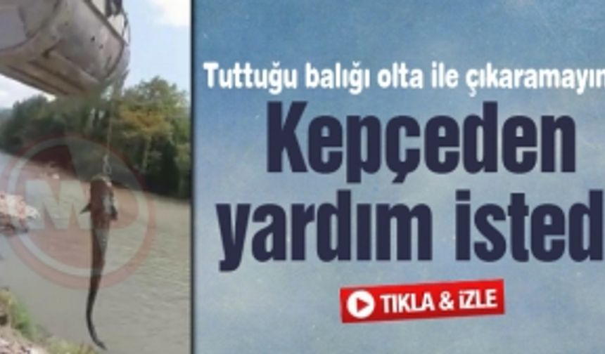 Tuttuğu balığı olta ile çıkaramayınca kepçeden yardım istedi