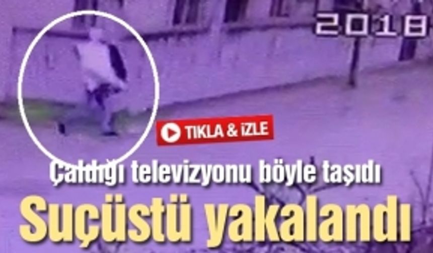 Sakarya'da çaldığı televizyonu böyle taşıdı