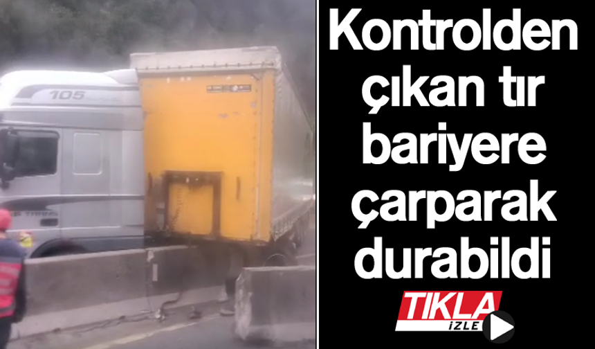 Kontrolden çıkan tır bariyere çarparak durabildi