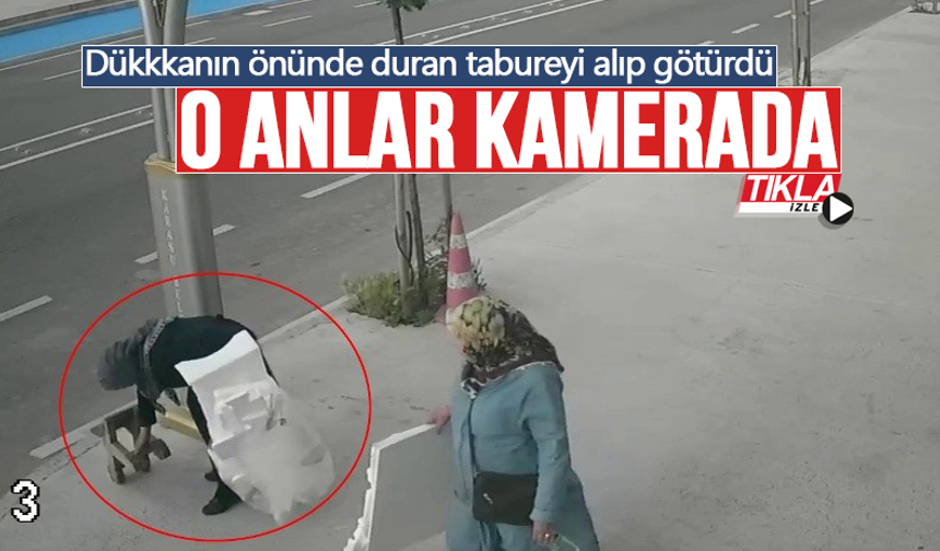 Kaldırımda duran tabureyi kendi malıymış gibi alıp götürdü