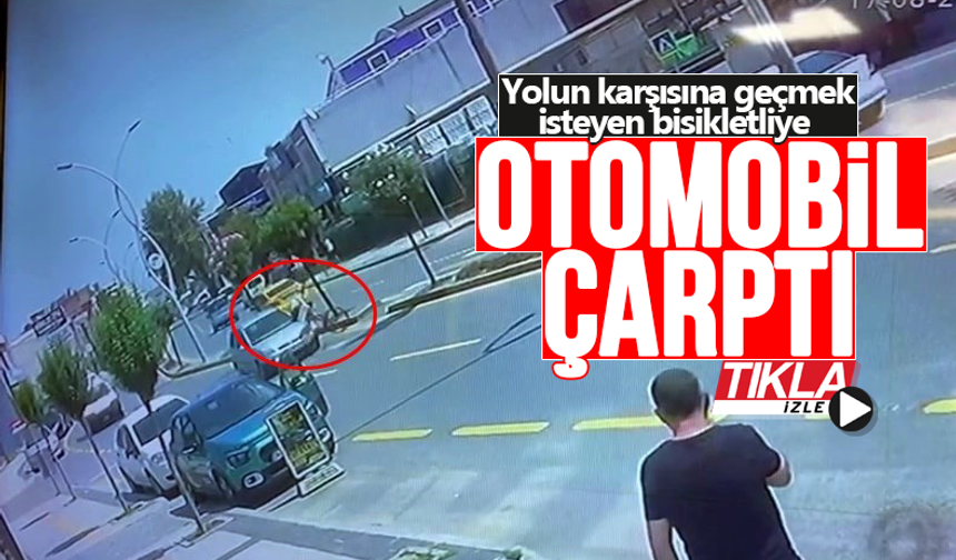 Yolun karşısına geçmek isteyen bisikletliye otomobil çarptı!