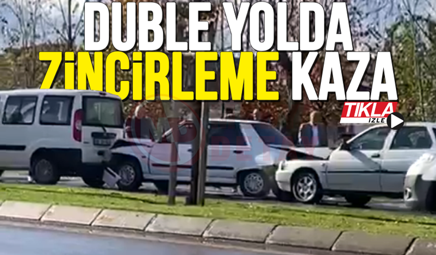 Duble yolda zincirleme kaza!