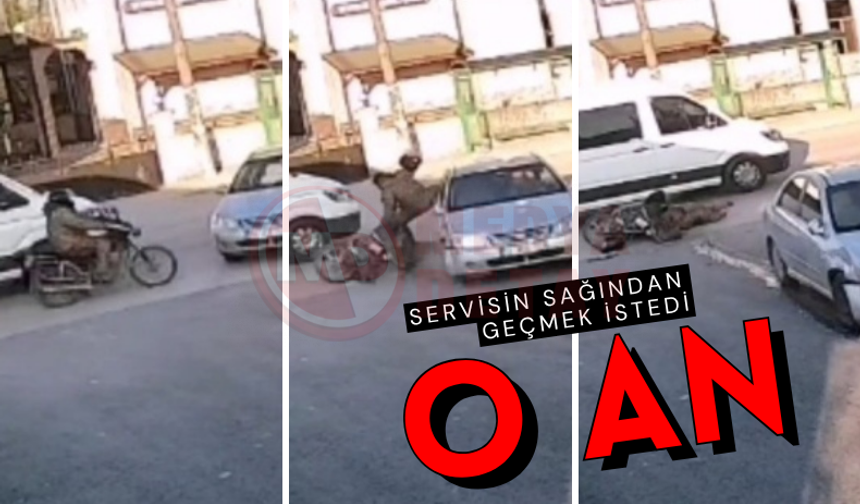 Servisin sağından geçmek istedi: Otomobile çarptı!