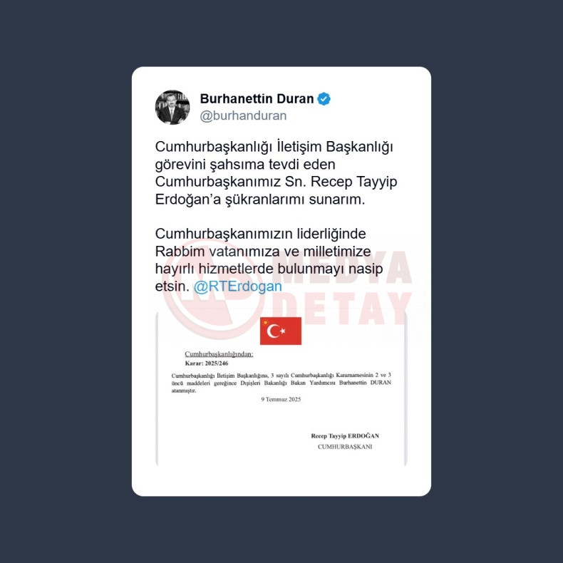 Iletisim Baskanligina Burhanettin Duran Atandi