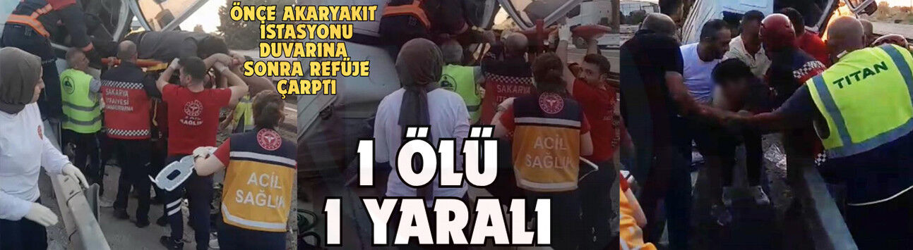 Tır önce akaryakıt istasyonu duvarına sonra refüje çarptı