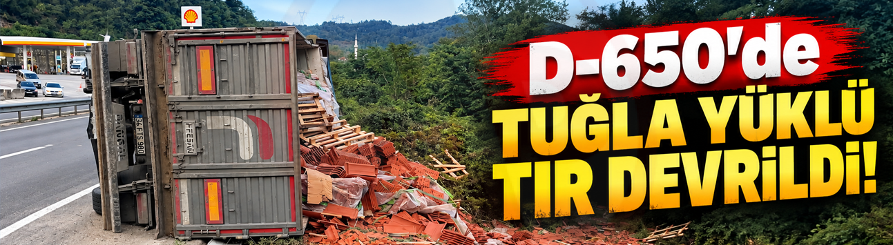 D-650'de tuğla yüklü TIR devrildi!
