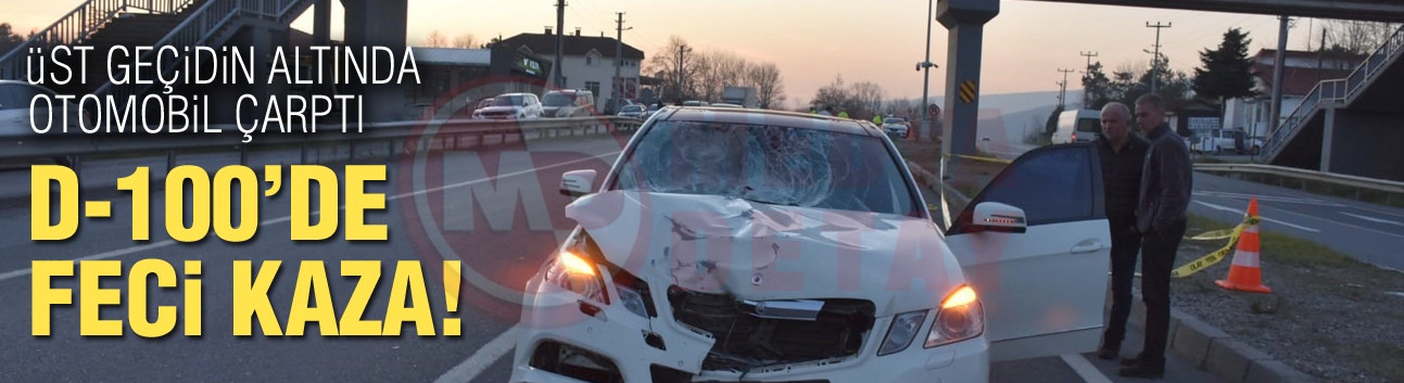 Üst geçidin altında otomobil çarptı